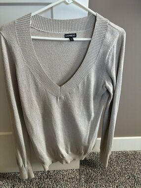 Express Women's V-Neck Sweater in Light Beige